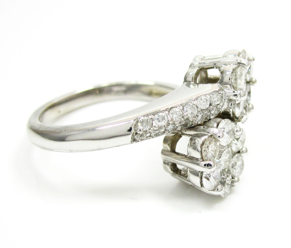 Ladies 14k white gold round diamond double cluster ring 1.20ct