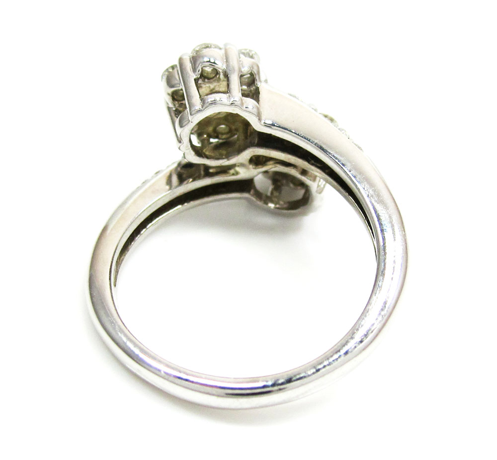 Ladies 14k white gold round diamond double cluster ring 1.20ct