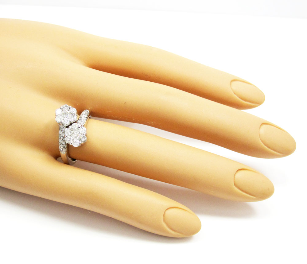 Ladies 14k white gold round diamond double cluster ring 1.20ct - Image 5