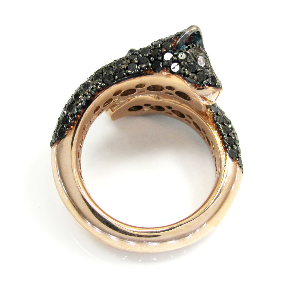 Ladies 14k rose gold black diamond double headed panther ring 4.00ct - Image 5