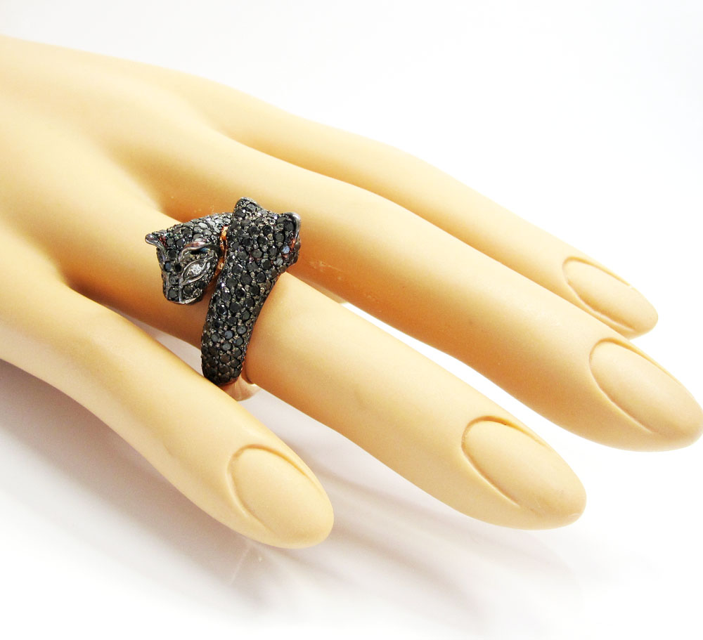 Ladies 14k rose gold black diamond double headed panther ring 4.00ct - Image 6