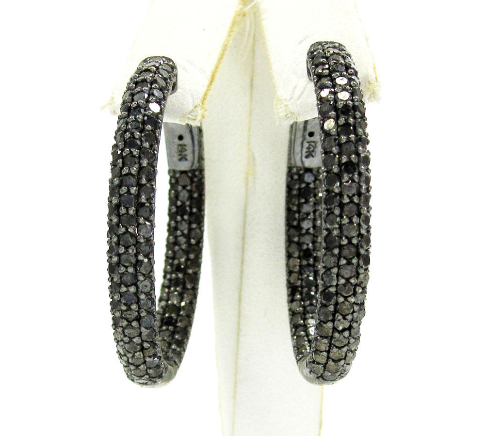 14k black gold black diamond round hoops 7.00ct