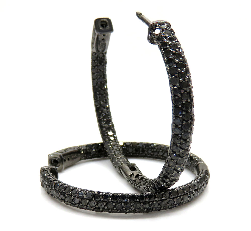 14k black gold black diamond round hoops 7.00ct