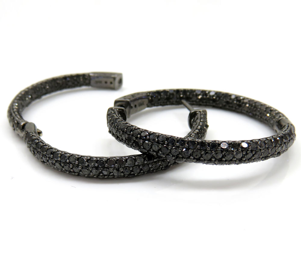 14k black gold black diamond round hoops 7.00ct