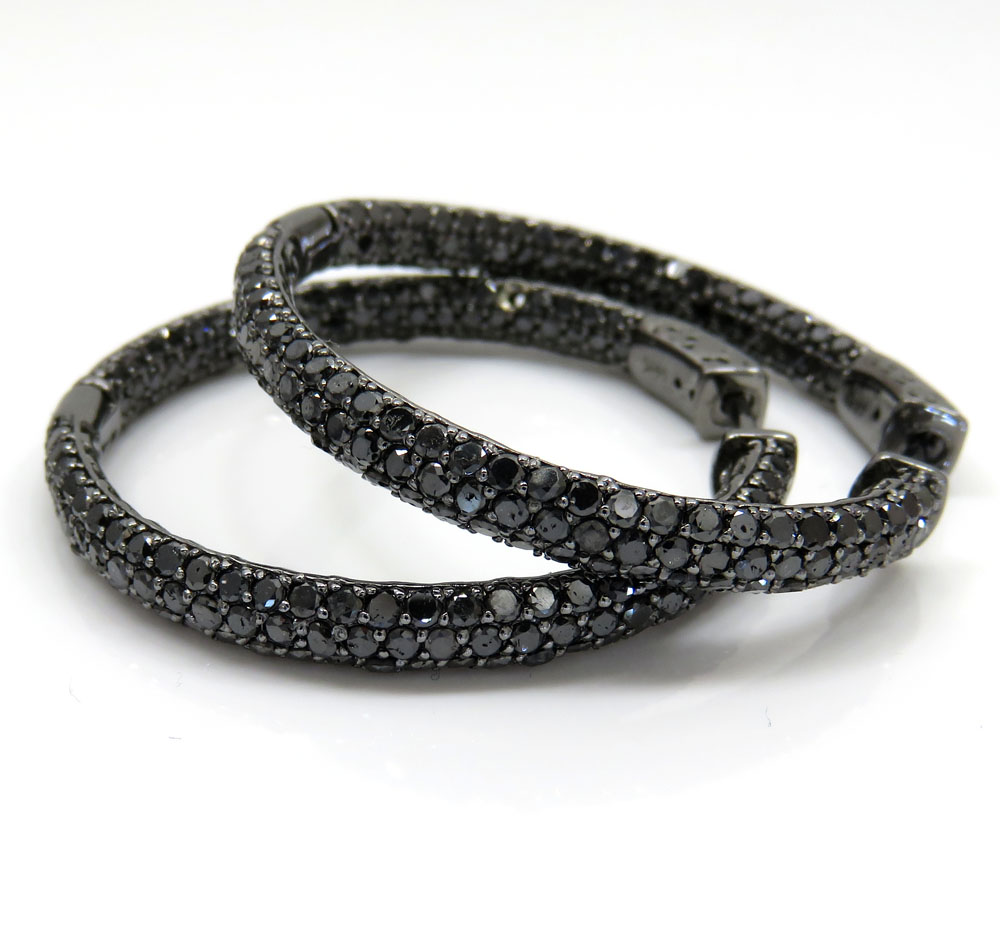 14k black gold black diamond round hoops 7.00ct