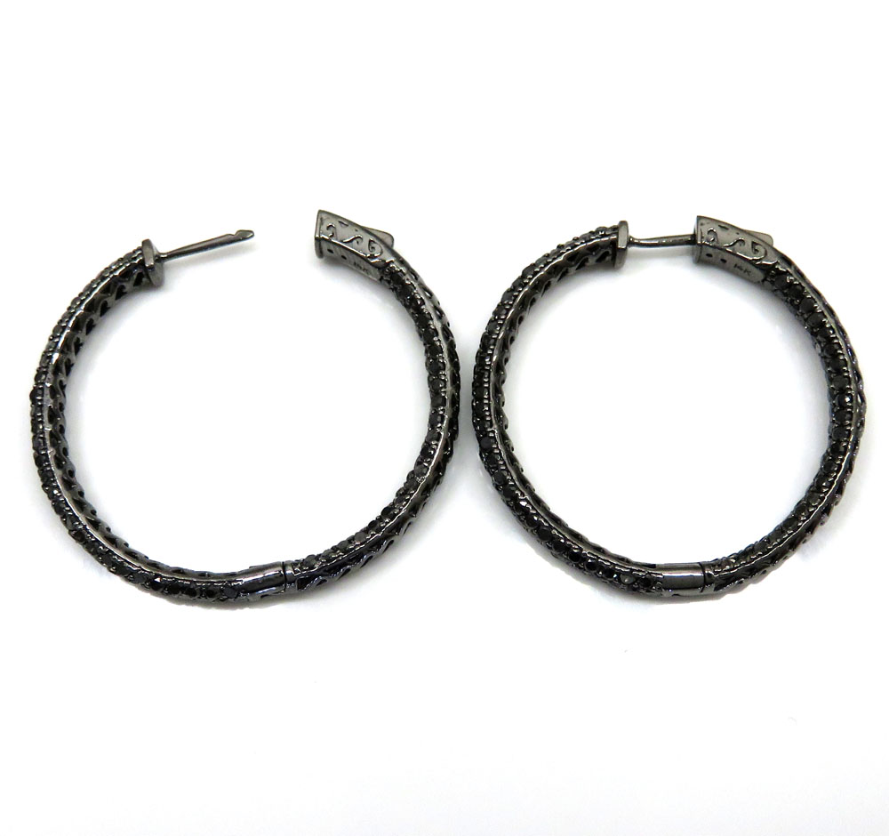 14k black gold black diamond round hoops 7.00ct
