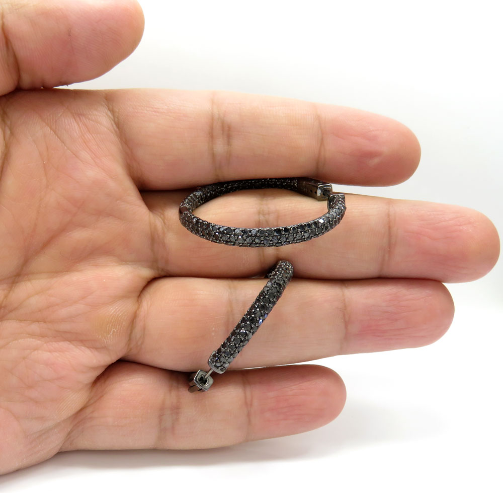 14k black gold black diamond round hoops 7.00ct