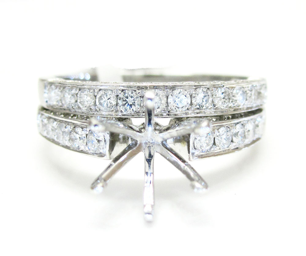 Ladies 18k white gold semi mount ring wedding band set 1.04ct