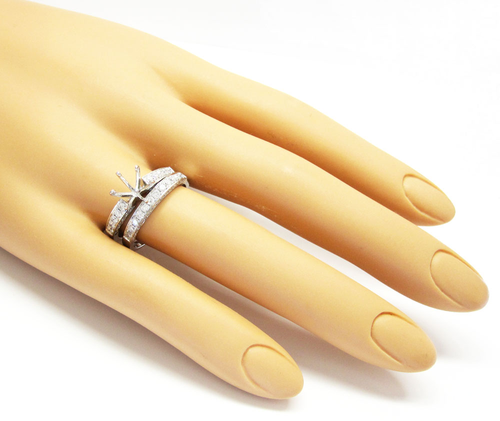 Ladies 18k white gold semi mount ring wedding band set 1.04ct - Image 6