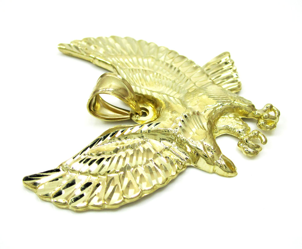 10k yellow gold diamond cut eagle pendant