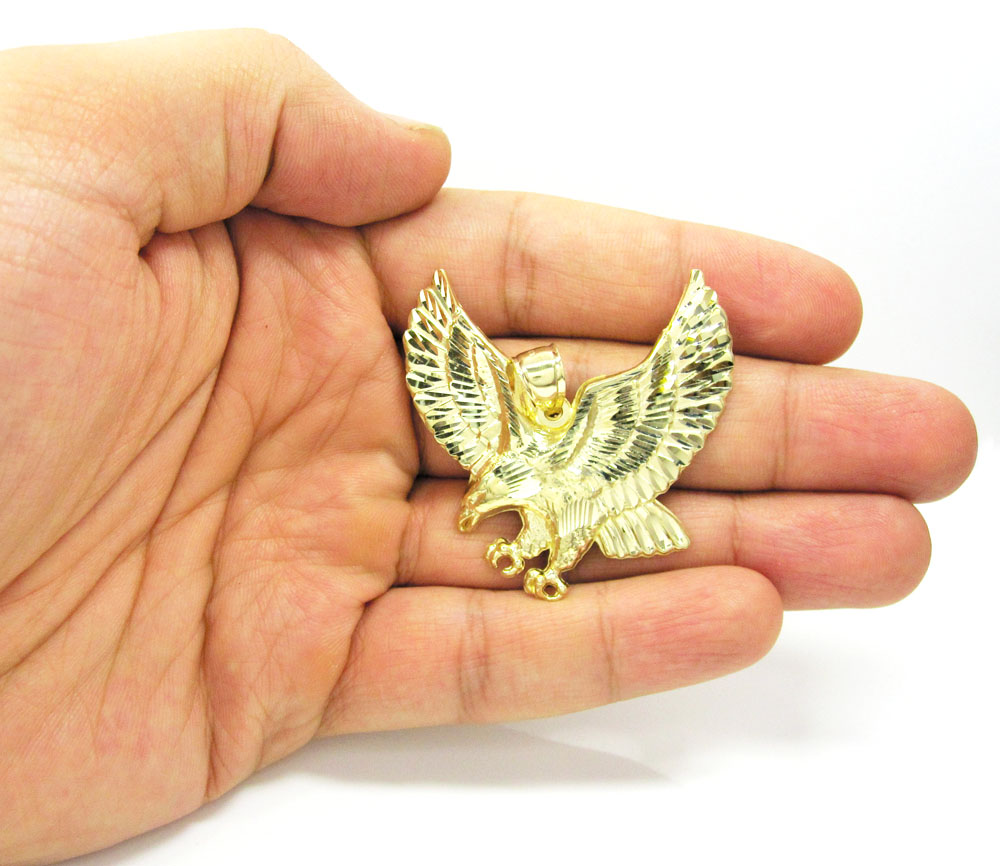 10k yellow gold diamond cut eagle pendant