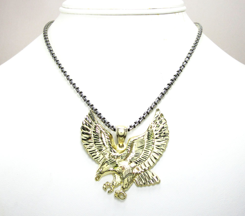 10k yellow gold diamond cut eagle pendant - Image 5