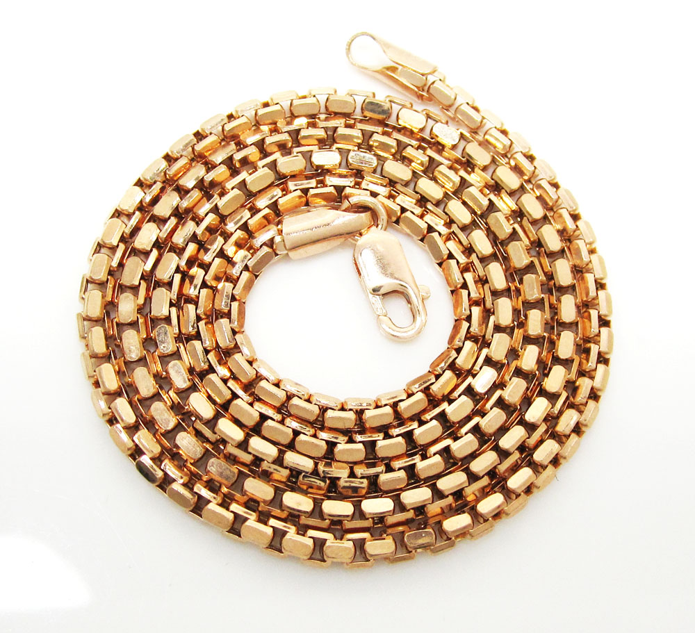 14k rose gold hexagon box link chain 16-30 inch 2.3mm