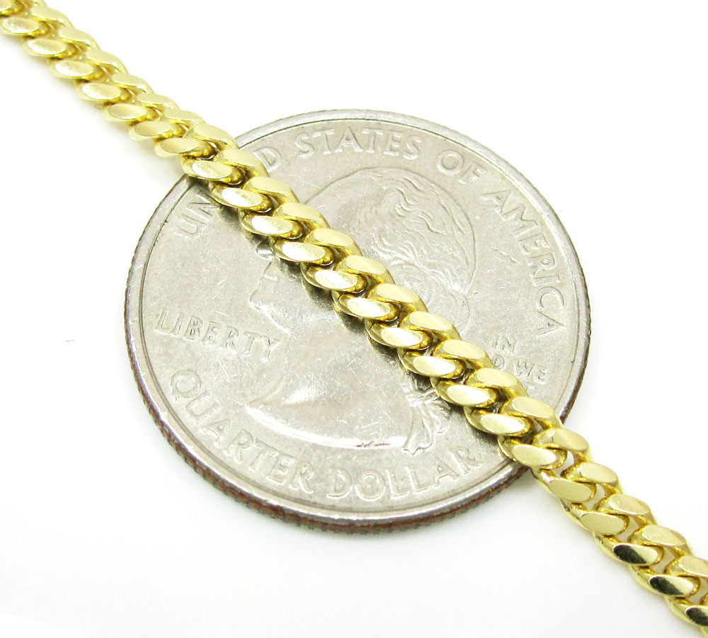 14k yellow gold solid tight miami link chain 16-26 inch 3.2mm - Image 3