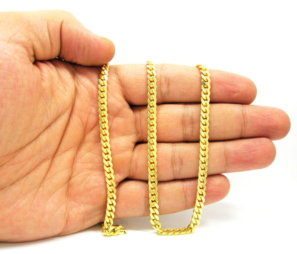 14k yellow gold solid tight miami link chain 18-26 inch 5mm