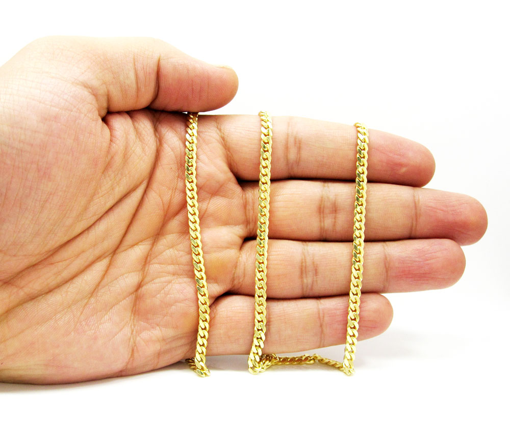 14k yellow gold solid tight miami link chain 18-24 inch 3.8mm