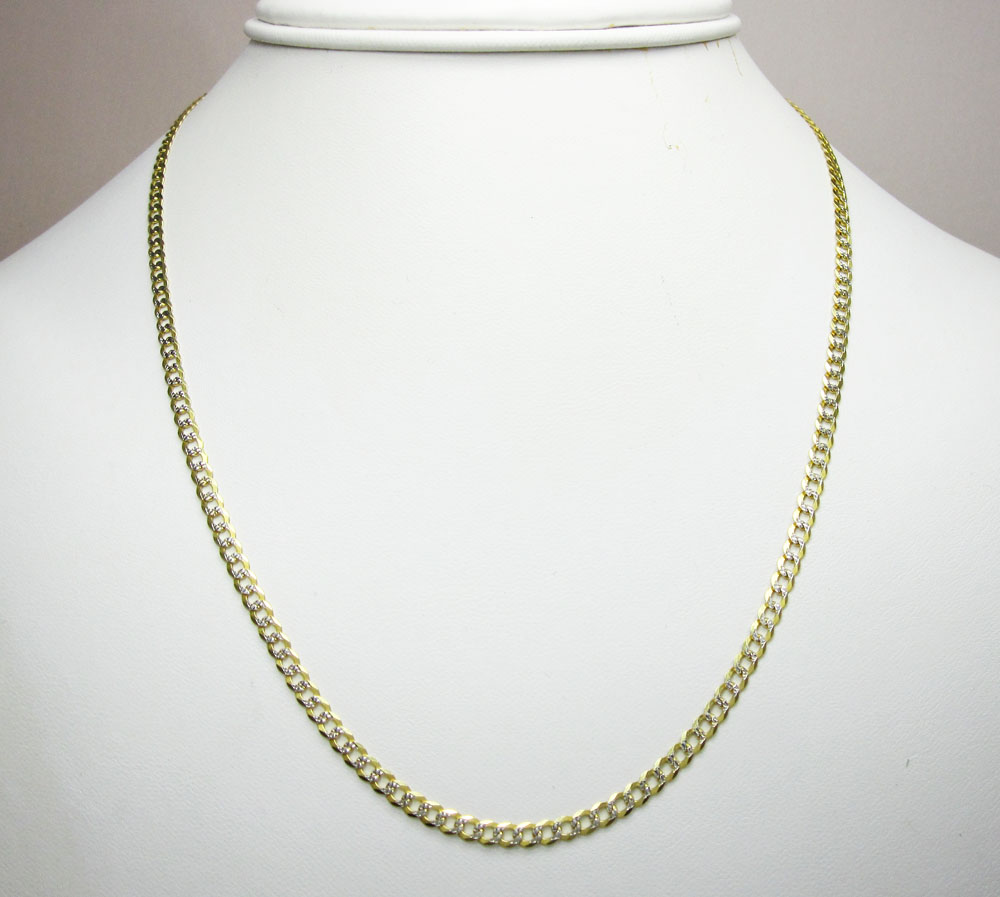 10k yellow gold solid diamond cut cuban link chain 18-30