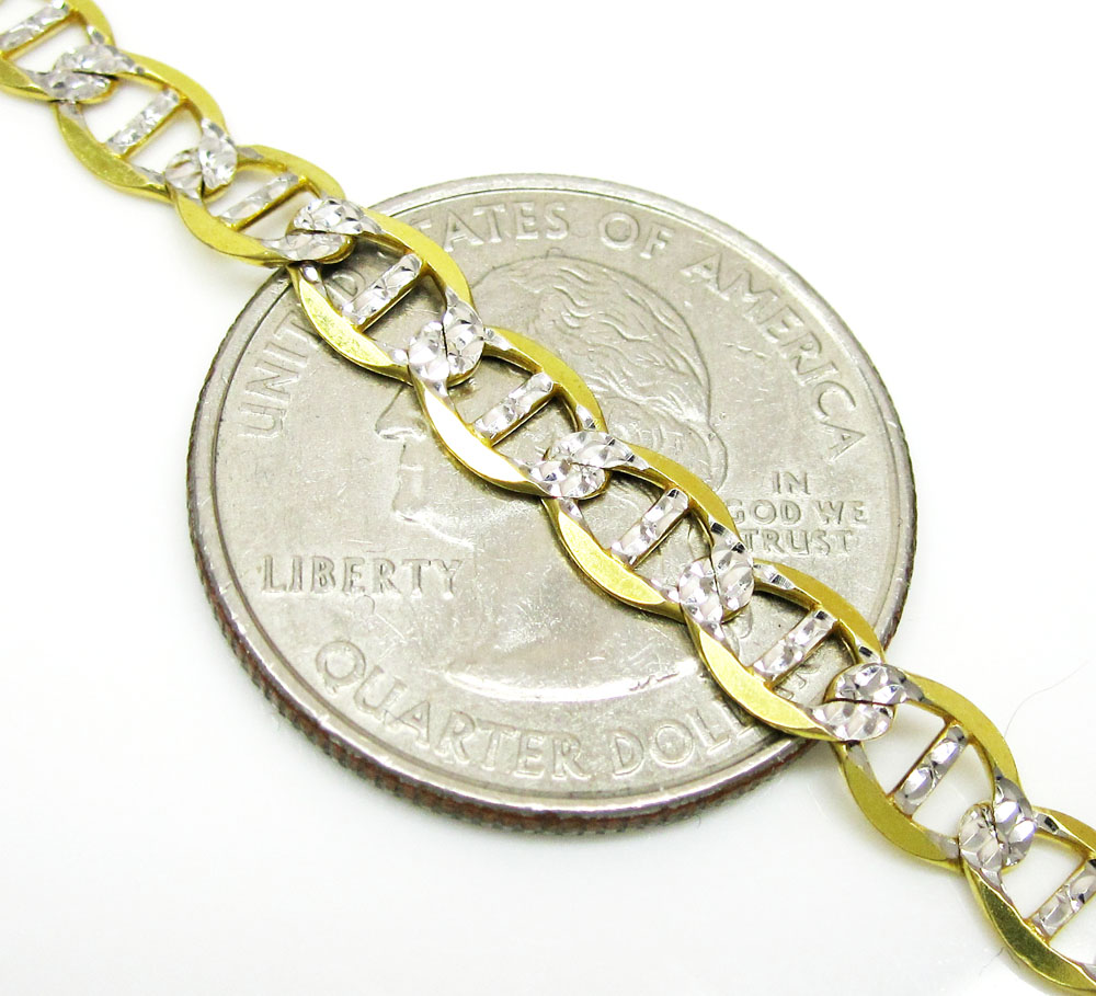 10k yellow gold solid diamond cut mariner link chain 20-36 inch 5.2mm