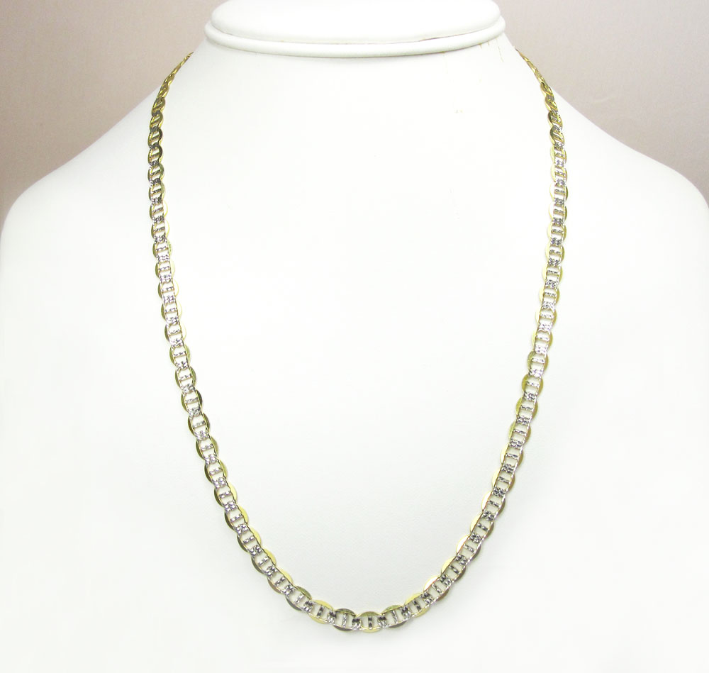 10k yellow gold solid diamond cut mariner link chain 20-36 inch 5.2mm