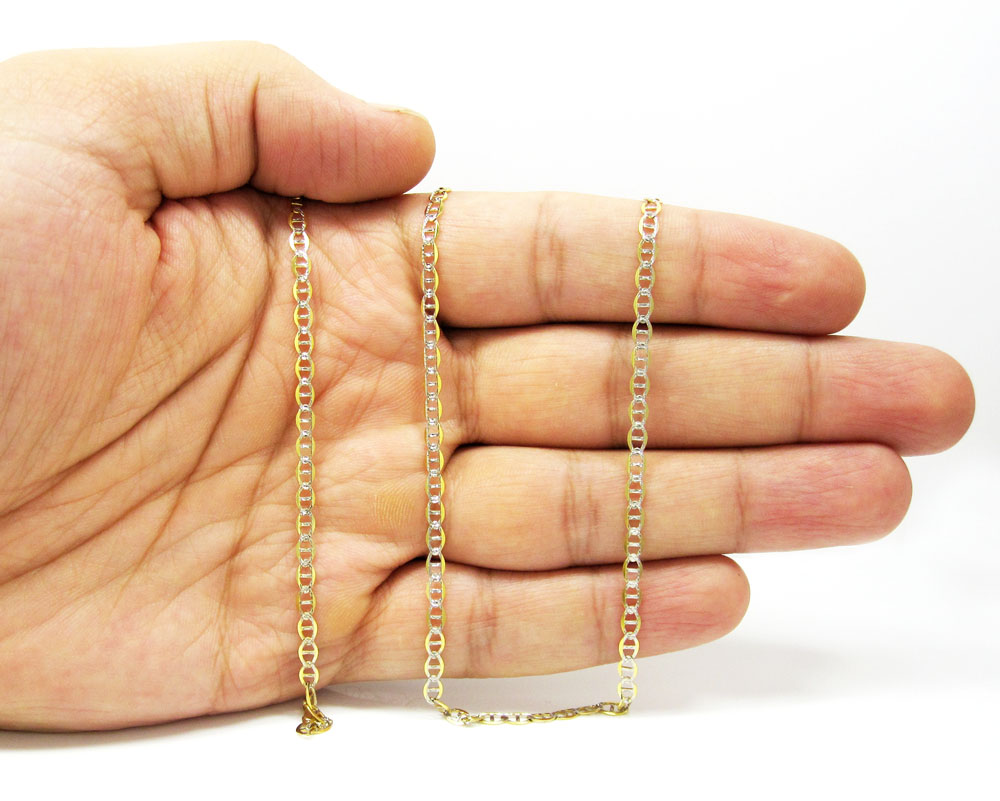 10k yellow gold solid diamond cut mariner link chain 16-22 inch 3mm