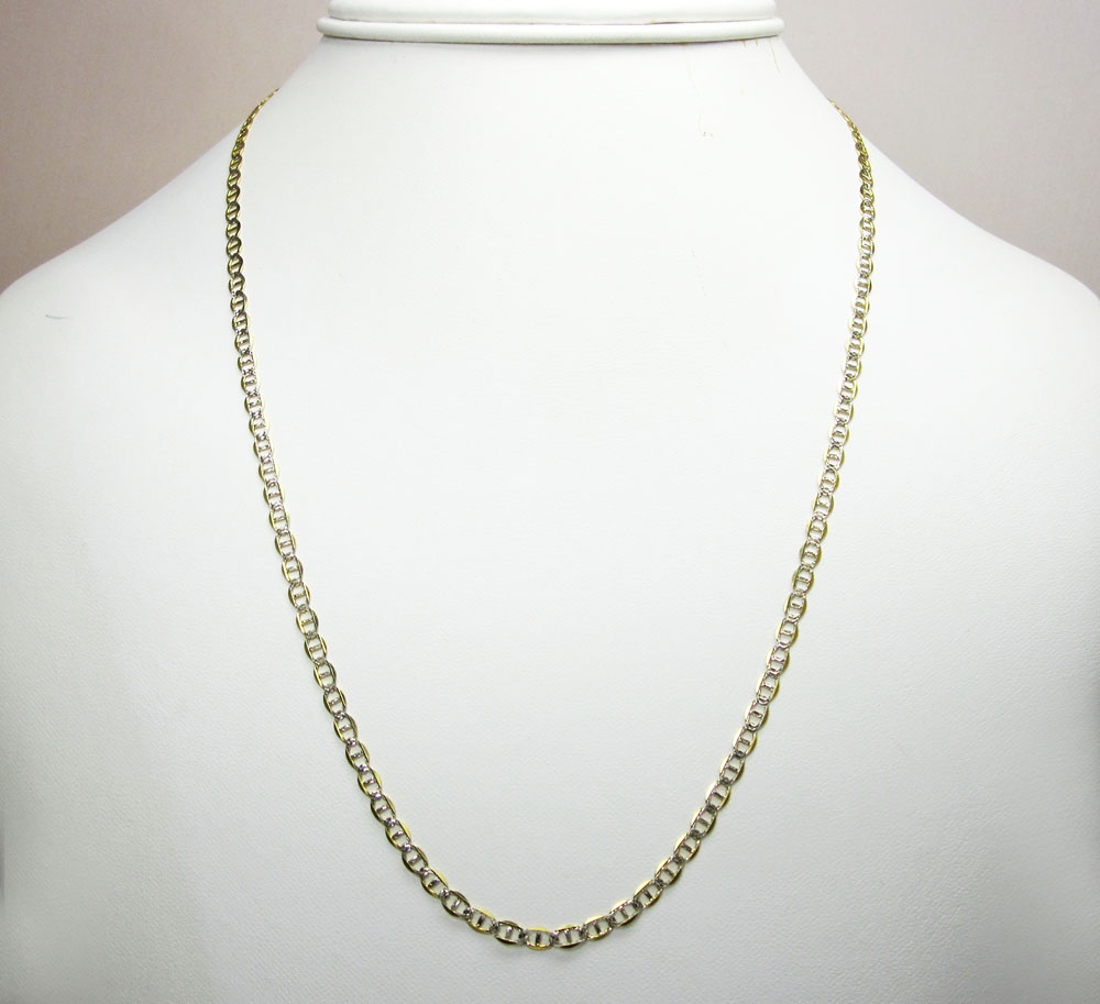 10k yellow gold solid diamond cut mariner link chain 16-22 inch 3mm