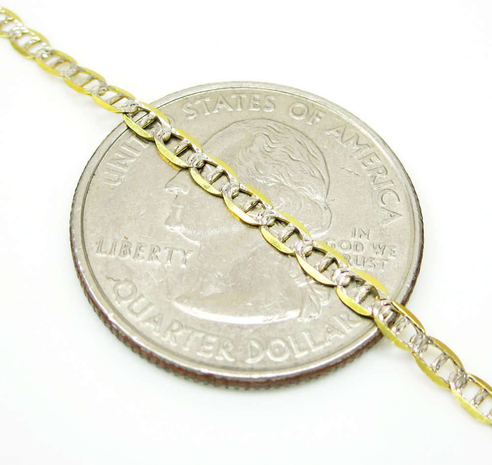 10k yellow gold solid skinny diamond cut mariner link chain 16-26 inch 2.5mm - Image 2
