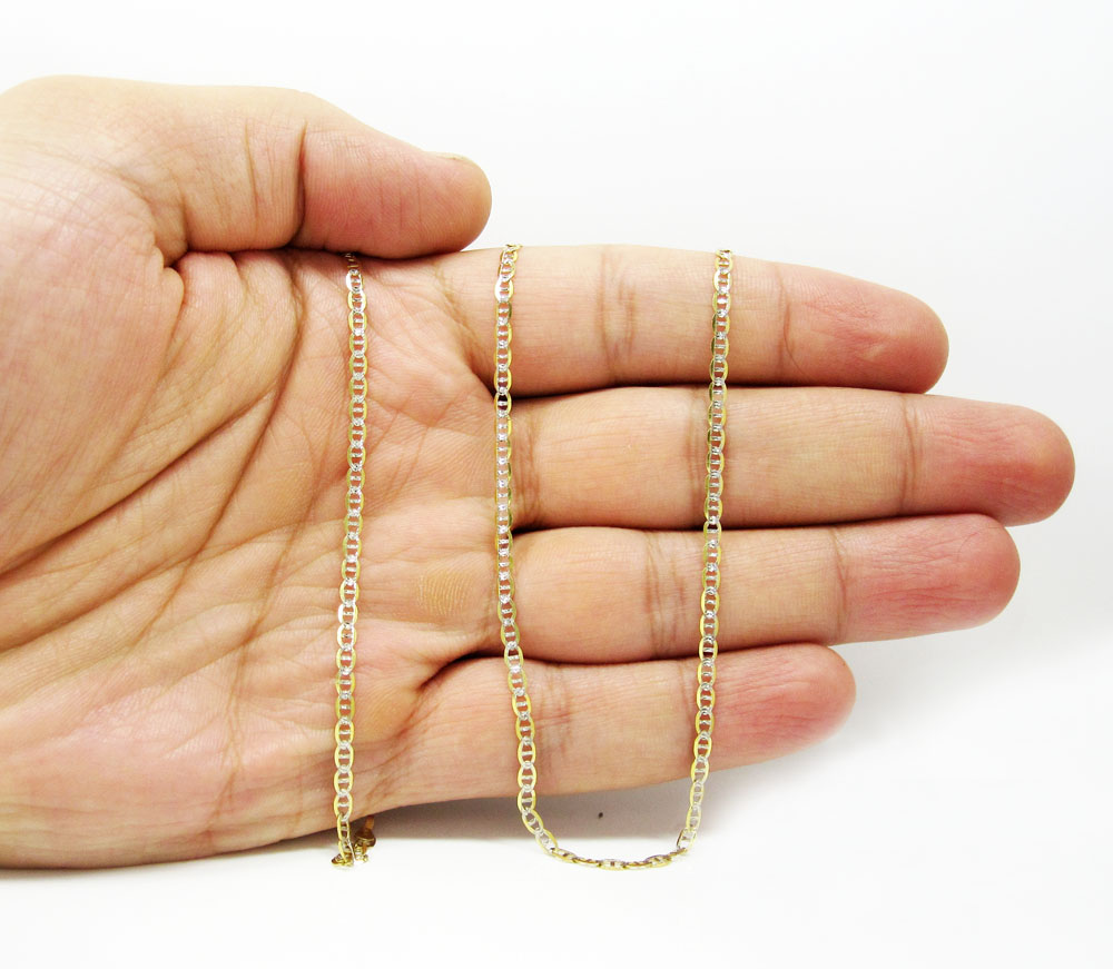 10k yellow gold solid skinny diamond cut mariner link chain 16-26 inch 2.5mm - Image 4
