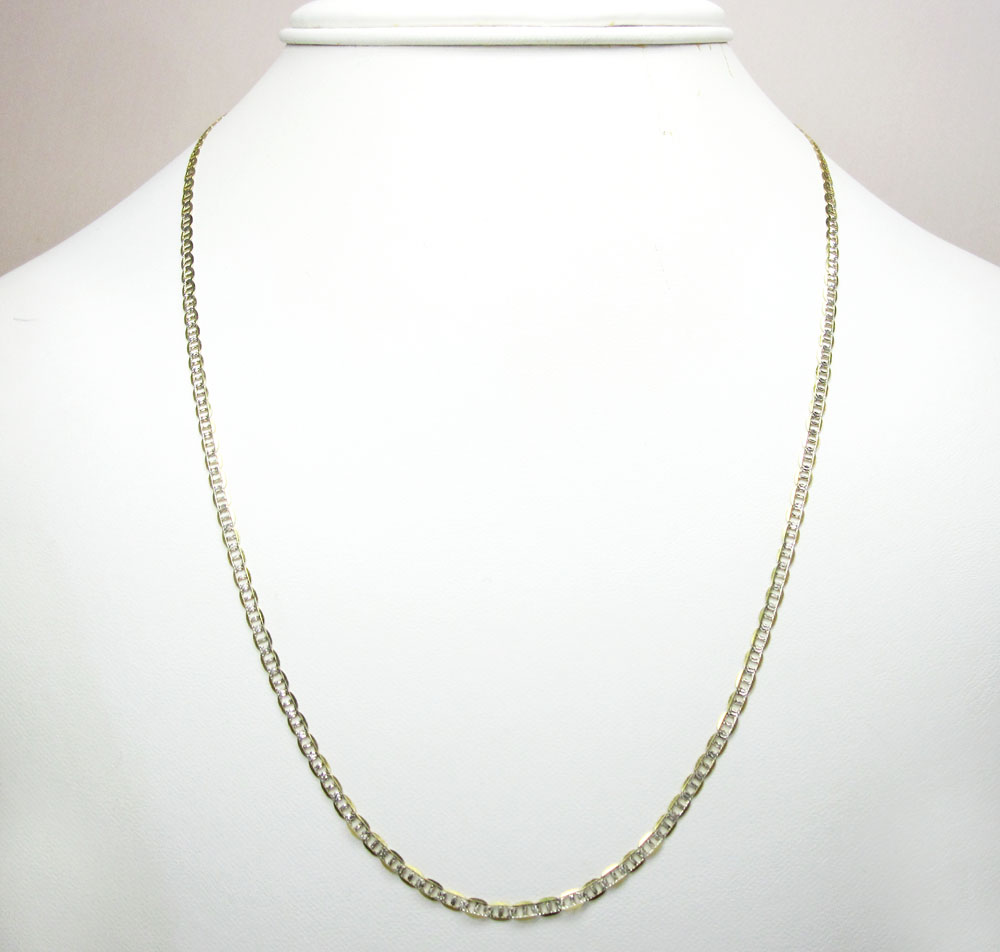 10k yellow gold solid skinny diamond cut mariner link chain 16-26 inch 2.5mm - Image 5