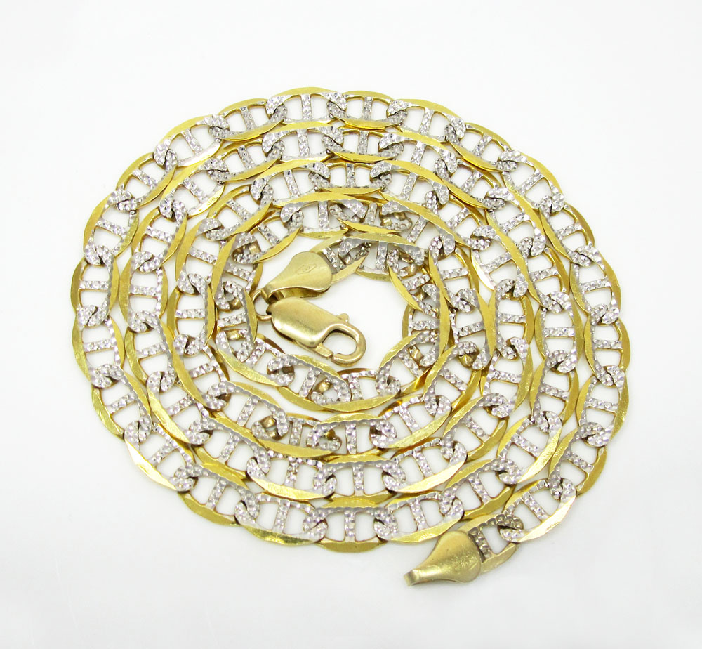 10k yellow gold solid diamond cut mariner link chain 20-26” 6mm