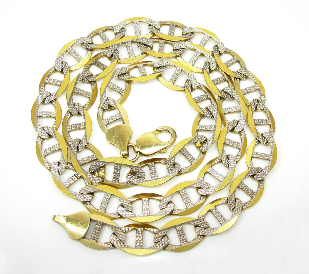 10k yellow gold solid diamond cut mariner link chain 24 inch 10.5mm