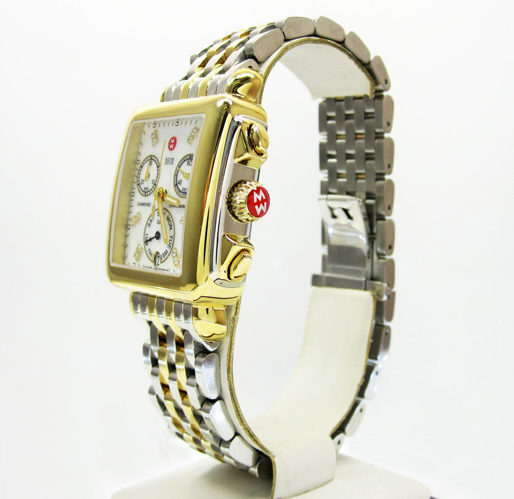 Ladies michele deco day diamond two tone stainless steel watch 0.05ct
