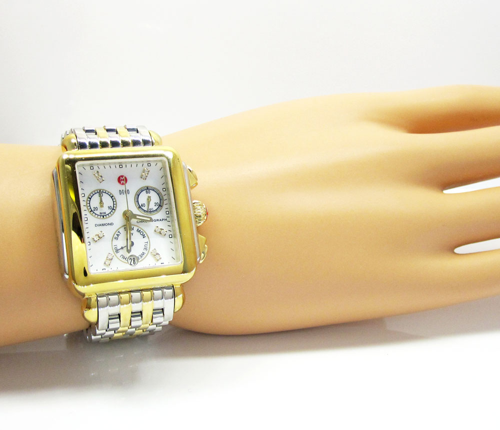 Ladies michele deco day diamond two tone stainless steel watch 0.05ct