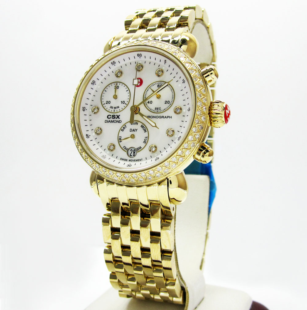 Ladies michele signature csx-36 diamond yellow stainless steel watch 0.64ct