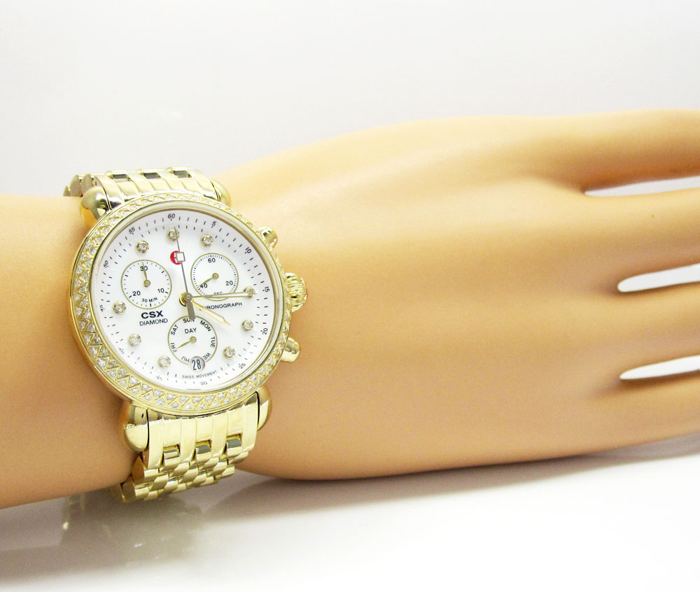 Ladies michele signature csx-36 diamond yellow stainless steel watch 0.64ct