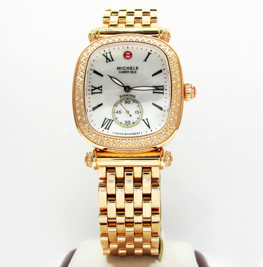 Ladies michele caber isle diamond rose stainless steel watch 0.58ct