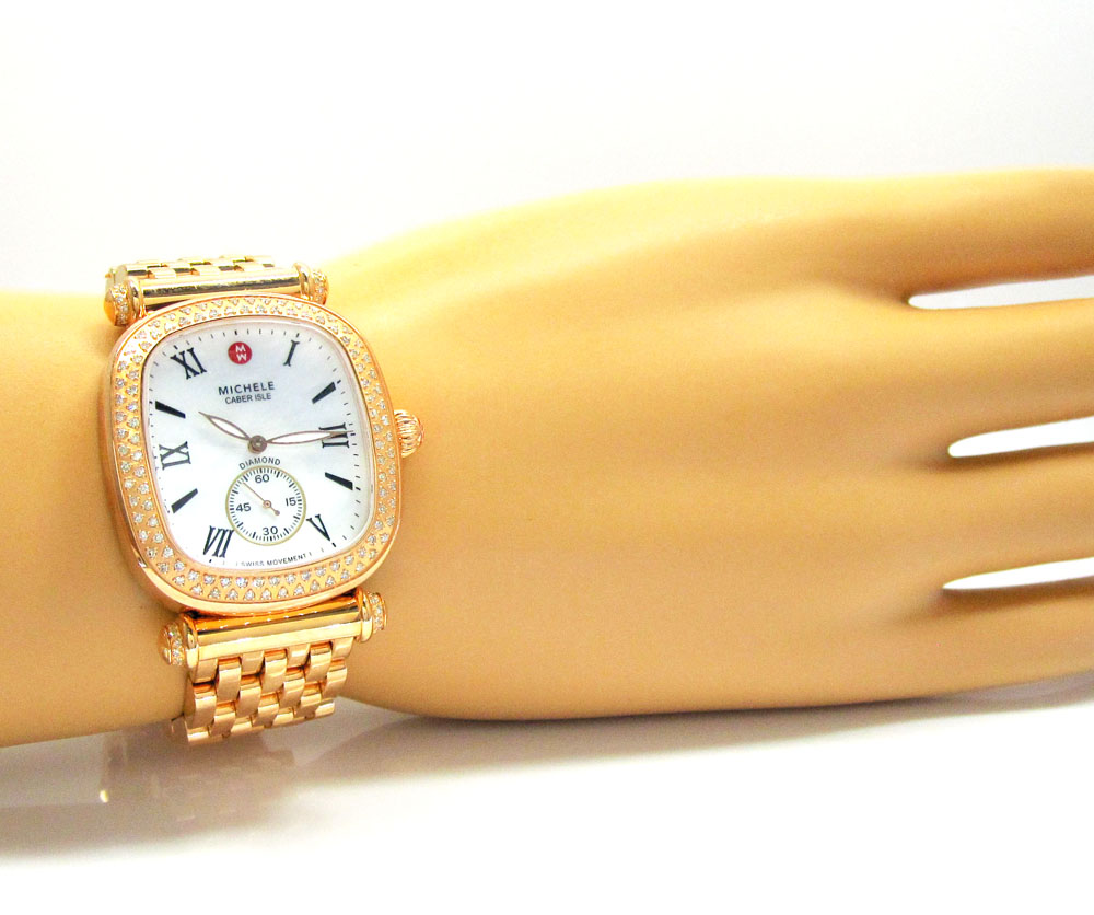 Ladies michele caber isle diamond rose stainless steel watch 0.58ct
