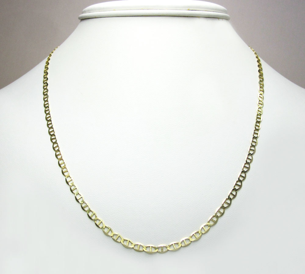 10k yellow gold solid mariner link chain 16-24 inch 3mm