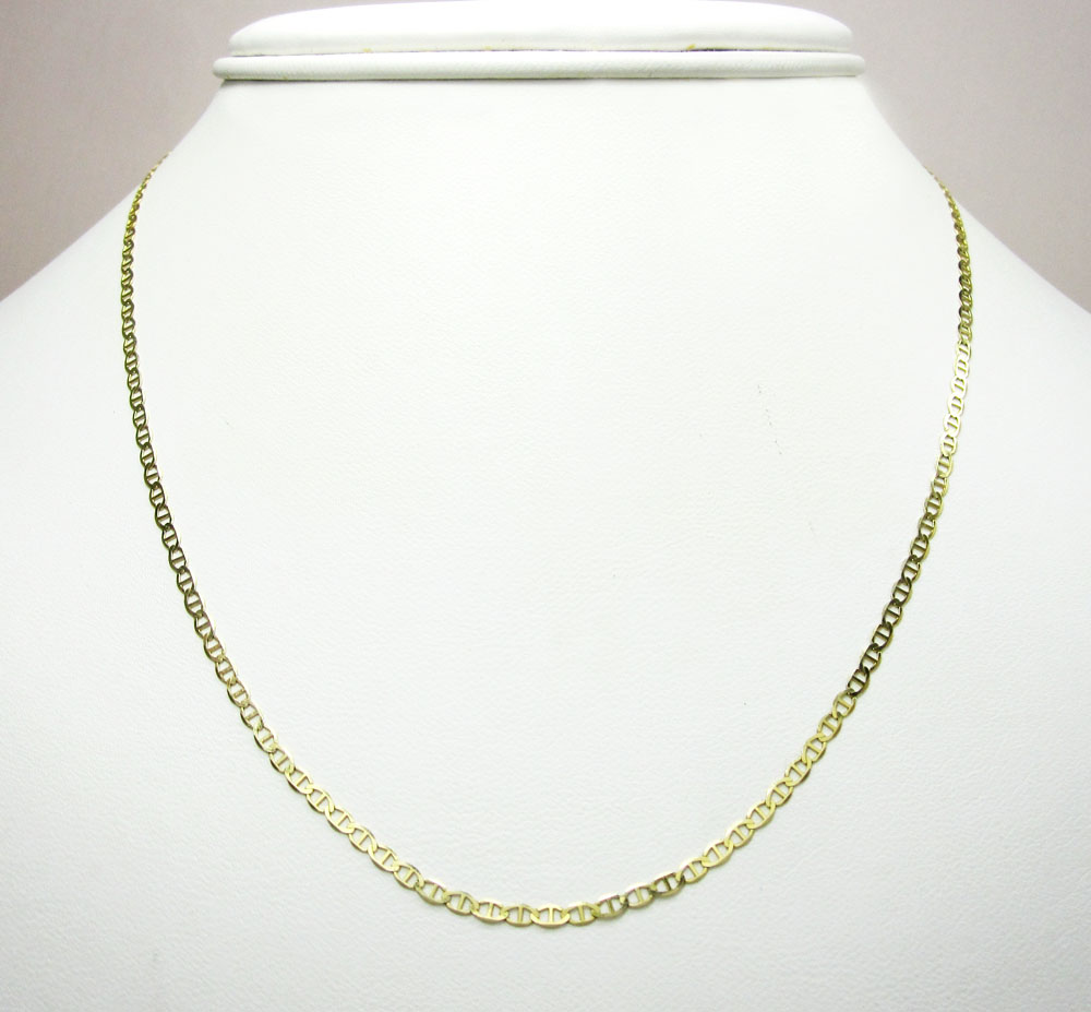 Buy 10k Yellow Gold Solid Skinny Mariner Link Chain 18-24 Inch 2mm ...