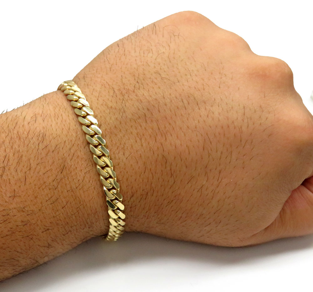 Buy 10k Yellow Gold Thick Miami Solid Bracelet 8.50 Inch 7mm Online at ...