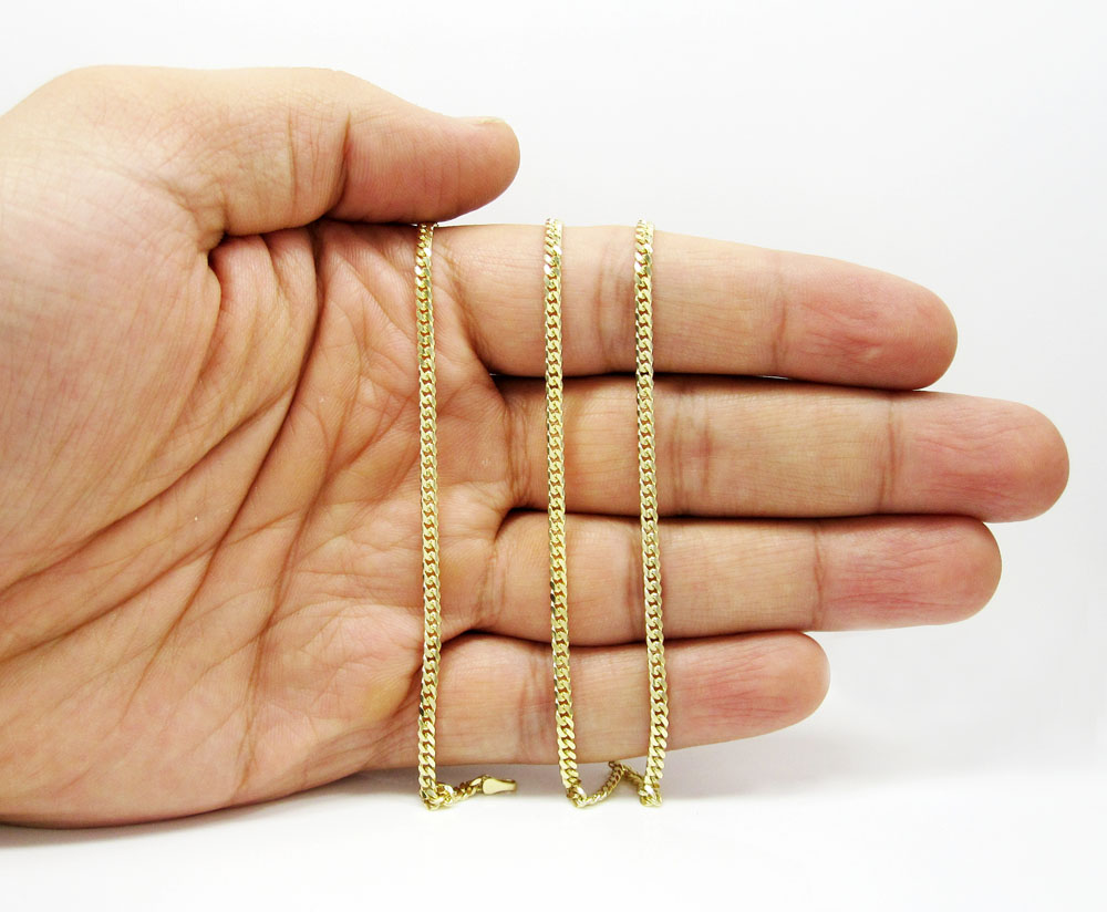 10k yellow gold solid skinny miami chain 16-30