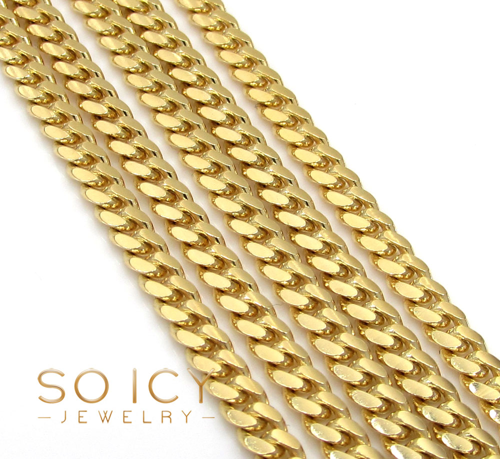 10k yellow gold solid skinny miami chain 16-30