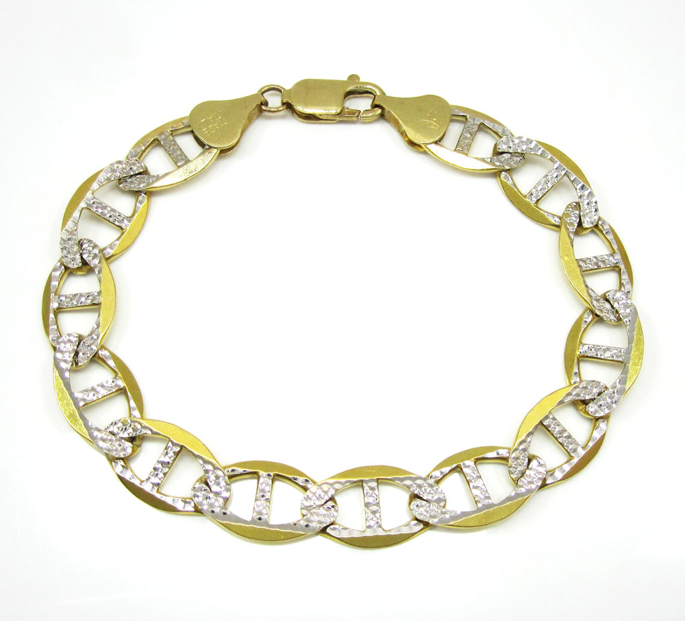 10K Yellow Gold Solid Diamond Cut Mariner Bracelet 8.75 Inch 10.8mm