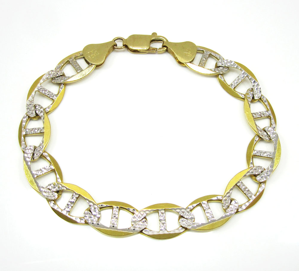 10k yellow gold solid diamond cut mariner bracelet 8.75 inch 10.8mm