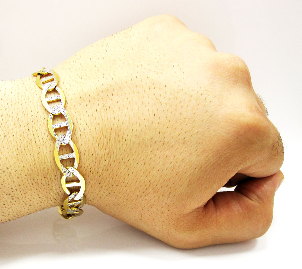 10k yellow gold solid diamond cut mariner bracelet 8.75 inch 10.8mm
