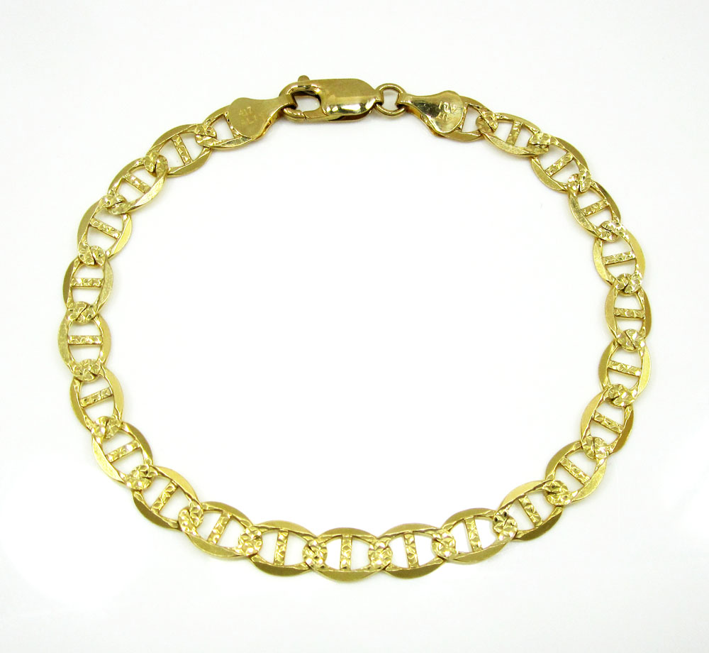 10k yellow gold solid diamond cut mariner bracelet 8 inch 6mm