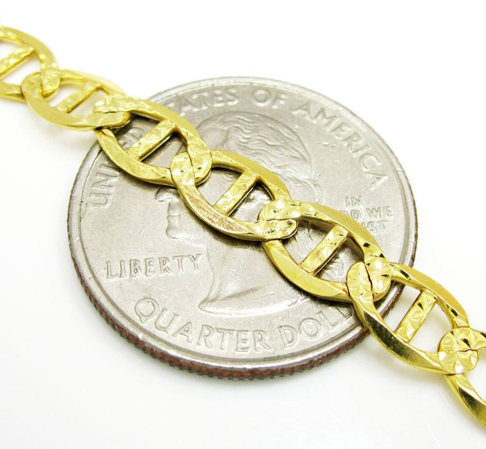 10k yellow gold solid diamond cut mariner bracelet 8 inch 6mm - Image 3