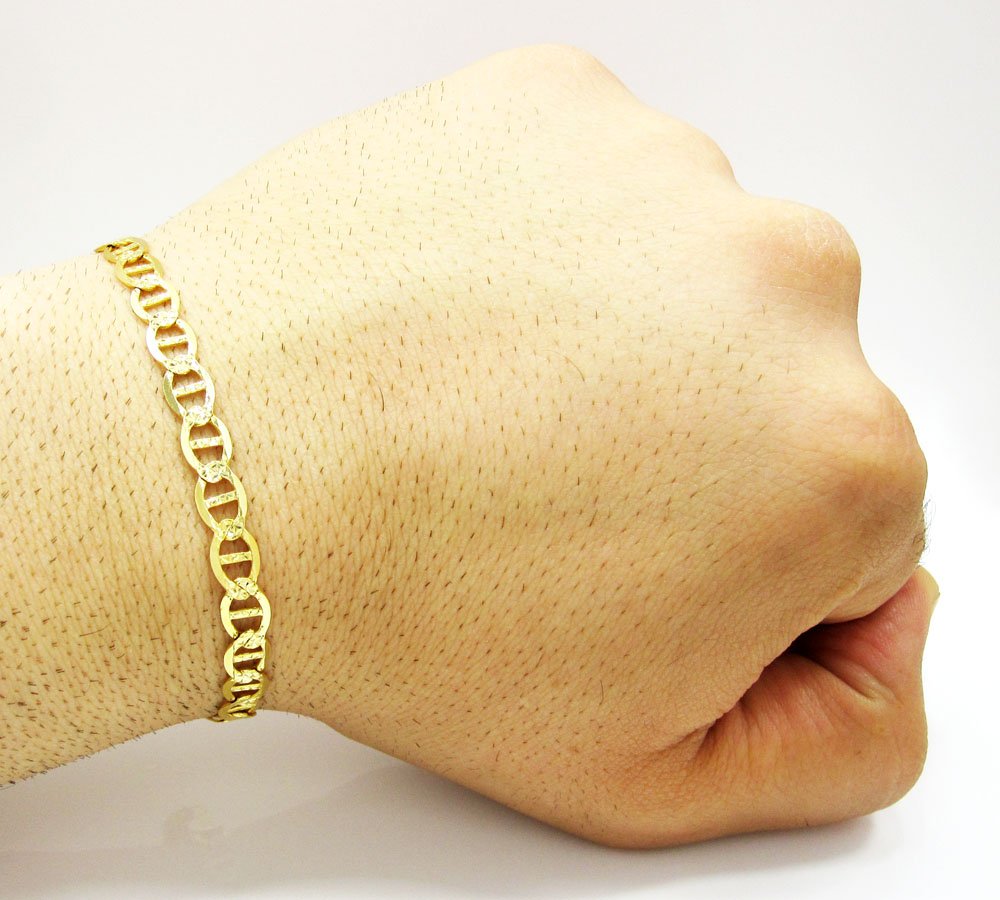 10k yellow gold solid diamond cut mariner bracelet 8 inch 6mm