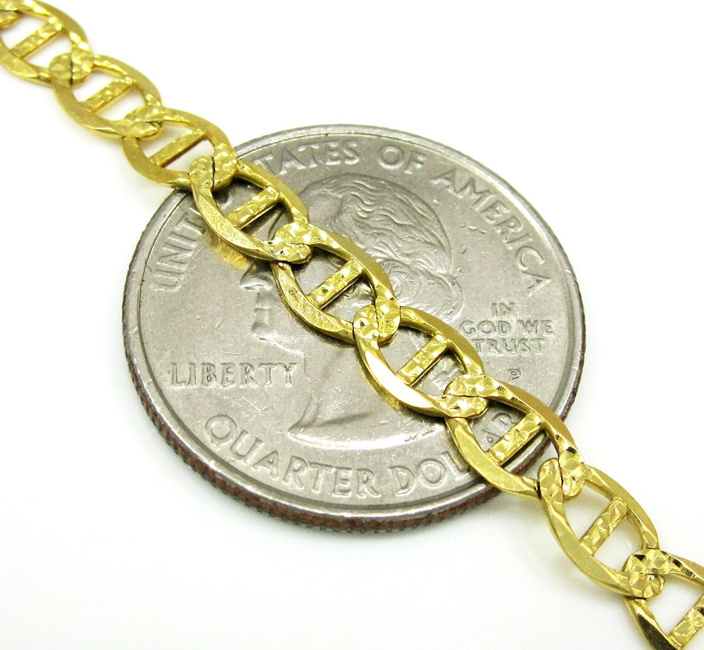 10k yellow gold solid diamond cut mariner bracelet 8.25 inch 5.2mm
