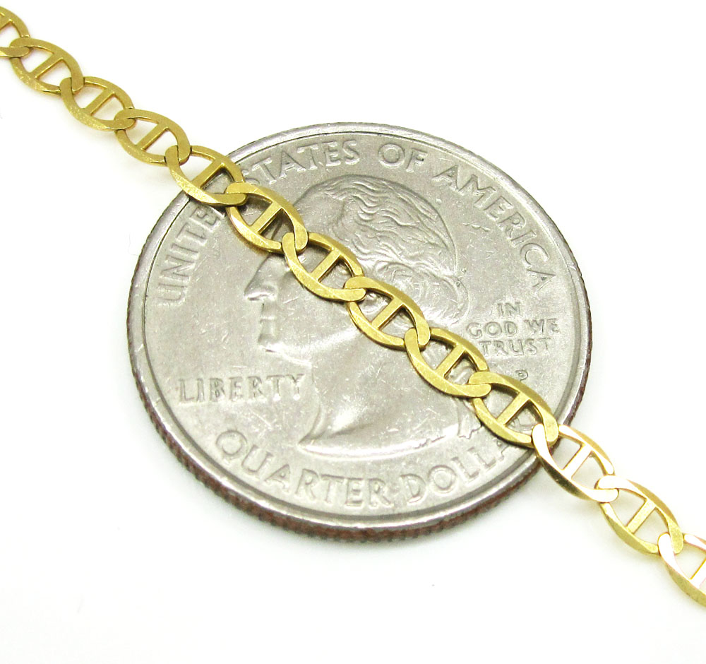 10k yellow gold solid mariner bracelet 8 inch 3mm