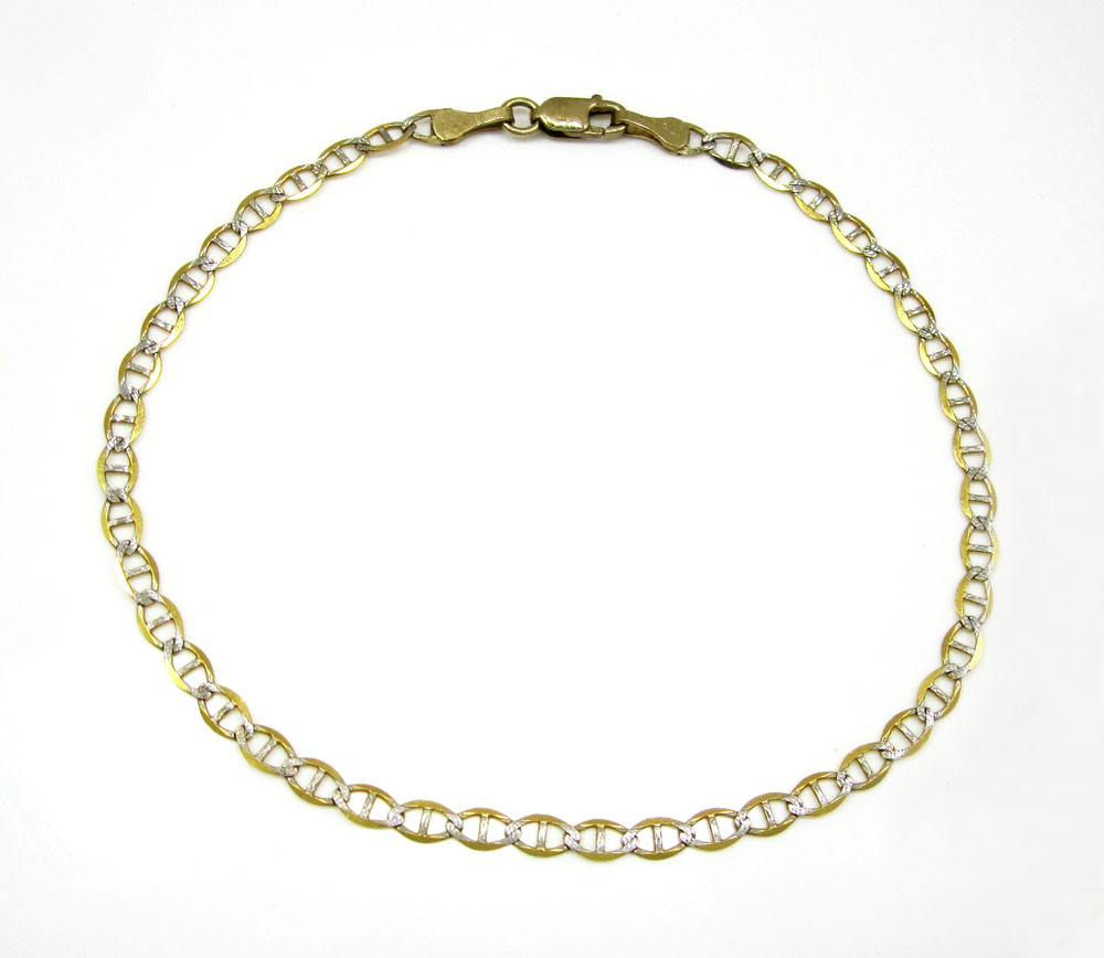 10k yellow gold solid diamond cut mariner bracelet 8 inch 3mm